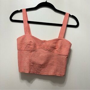 Zara Gingham Seersucker Bustier Crop Top Red Orange Size XS Sleeveless Tank